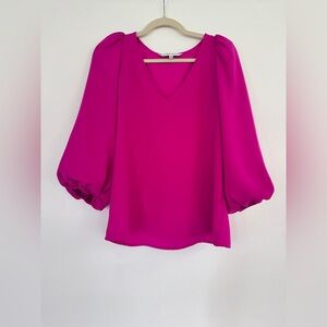 Trina Turk Pink Puff Sleeve Blouse Relaxed Fit